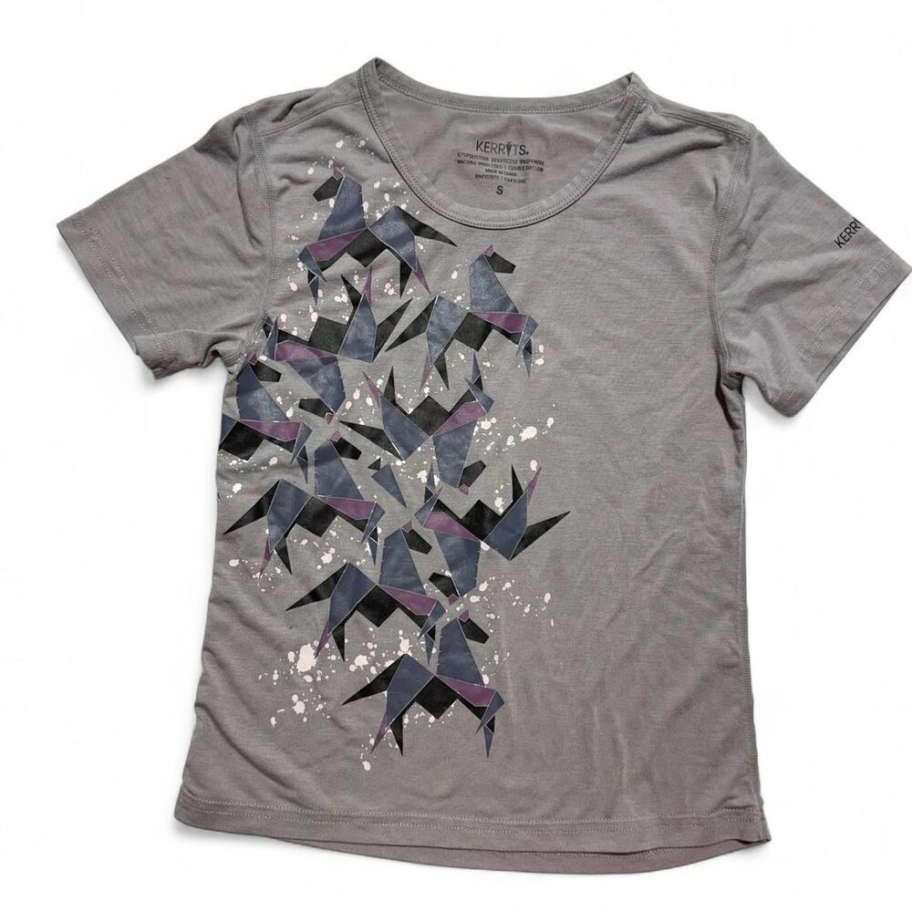 Kerrits Gray Origami Horse Graphic Girls Athletic T-Shirt‎ Size S